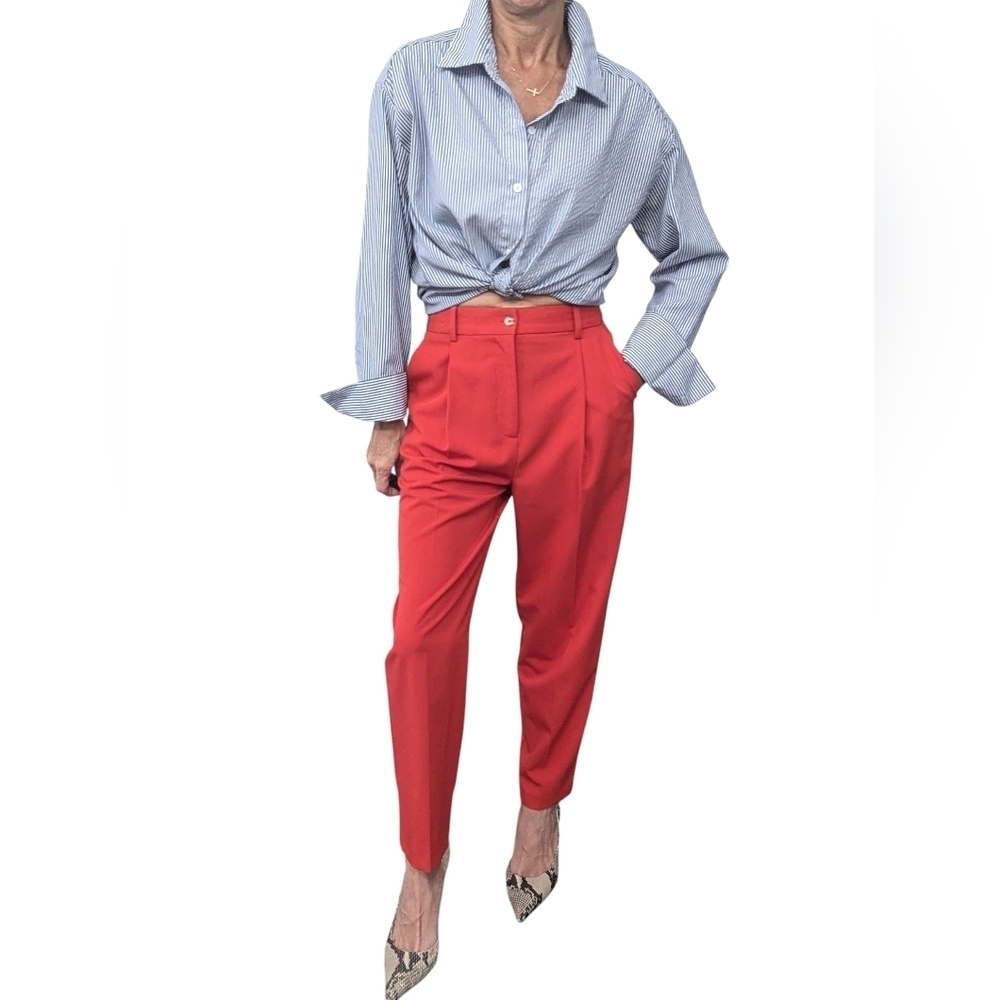 Topshop High Waist Tapered Trousers Red Orange Tailored Pants 4